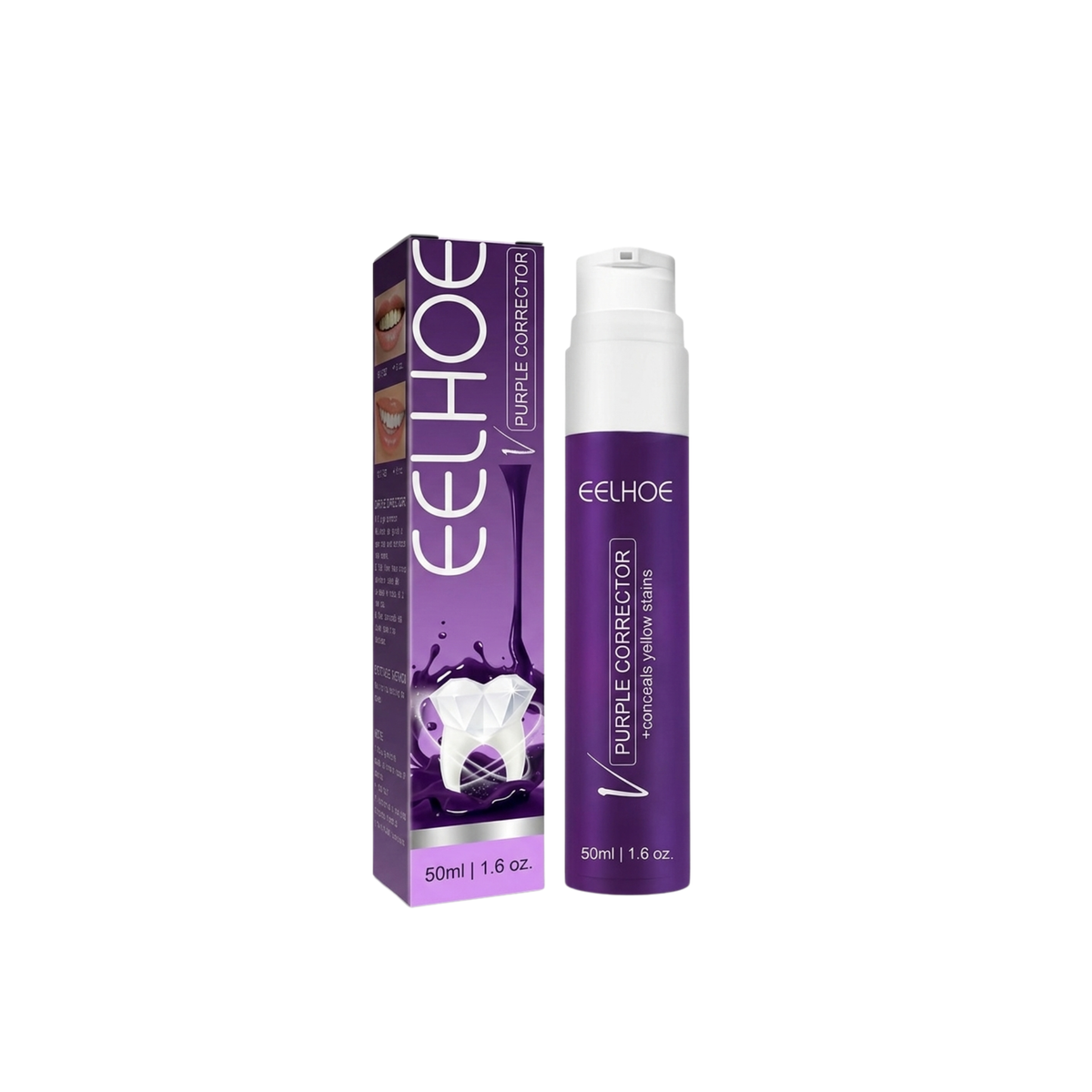 Corrector Eelhoe™-Blanqueador dental neutraliza pigmentación amarilla en minutos con corrección cromática violeta.